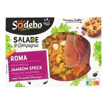 Sodebo Salade Repas Roma, Mozzarella - Jambon Speck - Tomates Marinées, 320g