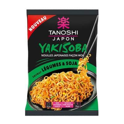 Tanoshi - Japon Nouilles Japonaises Yakisoba Saveur Légumes Soja en sachet, 90g