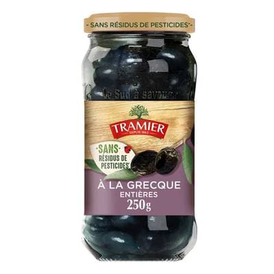 Tramier Olives Noires à la Grecque Entières Zero Résidu de Pesticides, 250g