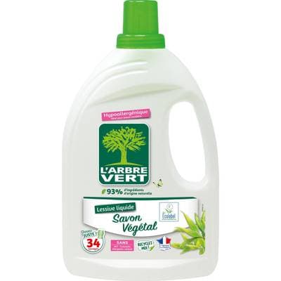 L'arbre Vert Lessive hypoallergénique au savon végétal, 1,53L