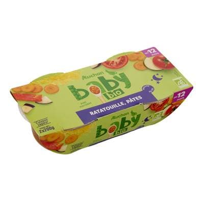 Auchan Baby Bio Ratatouille et pâtes bio Bol bébé dès 12 mois, 2x200g