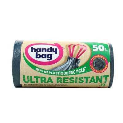 Handy Bag Sacs poubelle 50L avec poignées coulissantes - Ultra Résistant, 10 sacs de 50L