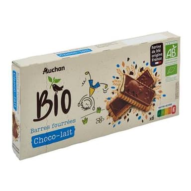 Auchan BIO Barres au chocolat fourrées au lait bio, 125g