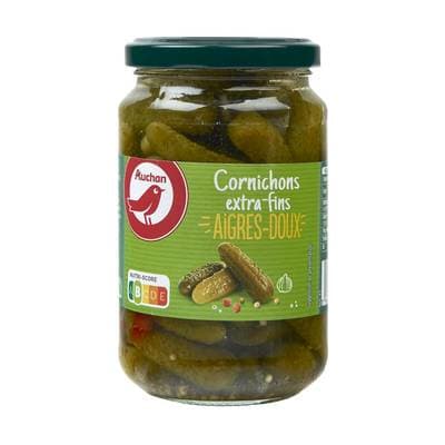 Auchan Cornichons extra fins aigres doux, 185g