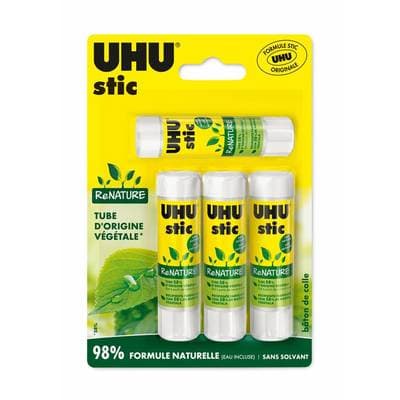 Uhu 4 bâtons de colle blanche, 4 x 8,2g