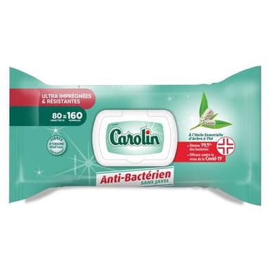 Carolin Lingettes Résistante Anti-Bactérien sans Javel Arbre de Thé, 80 lingettes