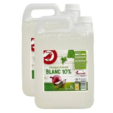 Auchan Vinaigre d'Alcool blanc 10% d'Acidité en bidon, Lot de 2x5L