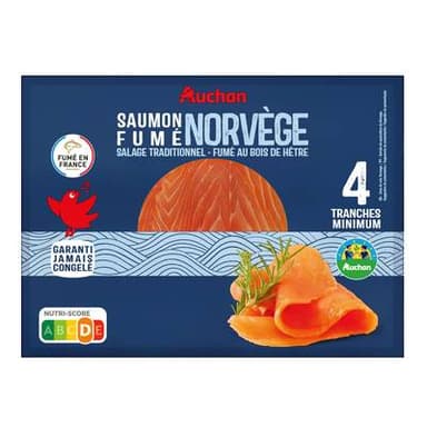 Auchan Saumon Fumé de Norvège, 4 tranches - 130g