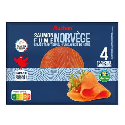 Auchan Saumon Fumé de Norvège, 4 tranches - 130g