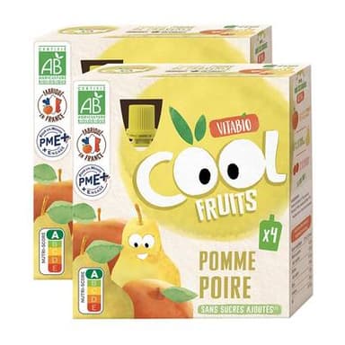 Vitabio - Cool Fruits Pomme et Poire de Provence, Acérola Bio - Purée de Fruits en gourde, Lot de 2 - 4x90g