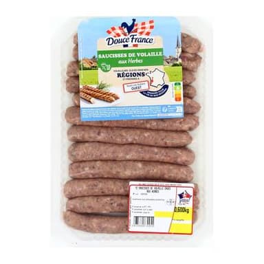 Douce France Saucisses de Volaille aux Herbes, 12 saucisses - 600g