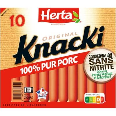 Herta Knacki Originale 100% Pur Porc, Conservation Sans Nitrite, 10 saucisses - 350g
