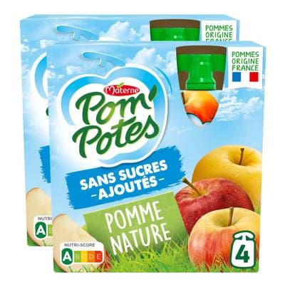Pom Potes Nature sans sucres ajoutés, Lot de 2x4 gourdes