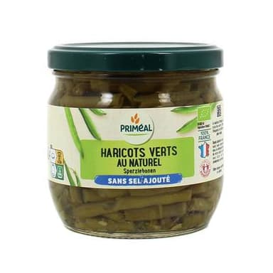 Priméal Haricot vert extra fin bio sans sel ajouté origine France, 330g