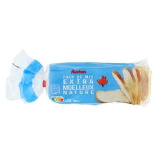 Auchan Pain de Mie Nature Extra Moelleux Avec Croûte Sans Huile de Palme, 24 tranches - 500g