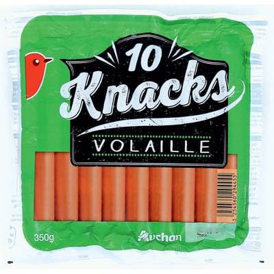 Auchan Knacks de Volaille, 10 saucisses - 350g