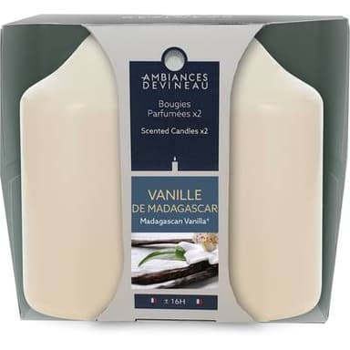 Ambiances Devineau 2 bougies cylindrique Vanille de Madagascar, 8,5 cm