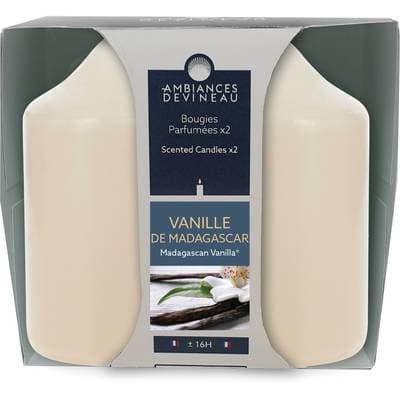 Ambiances Devineau 2 bougies cylindrique Vanille de Madagascar, 8,5 cm