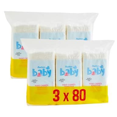 COSMIA BABY Maxi carrés 100% coton sensitive, Lot de 2x240 cotons