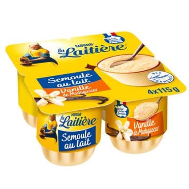 La laitière Semoule au lait saveur vanille, 4x115g