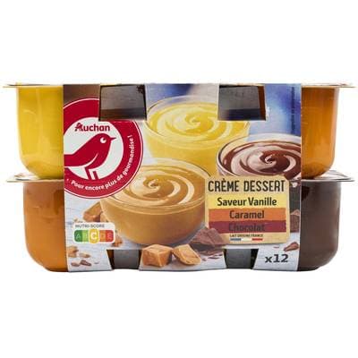 Auchan Crème dessert au chocolat à la vanille et au caramel, 12x125g
