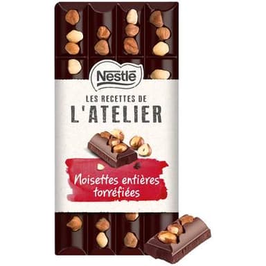 Nestlé Les Recettes de l'Atelier Chocolat noir noisettes entières torréfiées, 170g