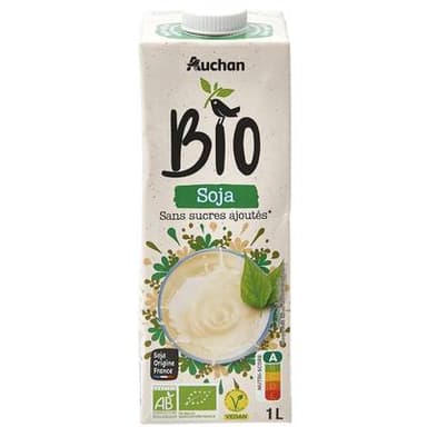 Auchan BIO Soja Nature bio sans sucres ajoutés boisson végétale, 1L