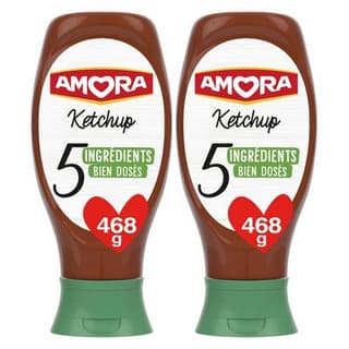 Amora Ketchup 5 ingrédients en Flacon Souple Squeeze Top Down, Lot de 2x468g