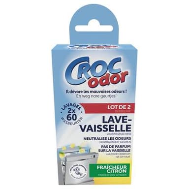 Croc Odor Désodorisant lave-vaisselle anti-odeur citron, 2 pièces