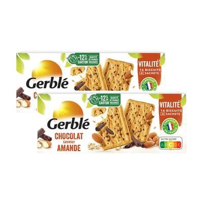 Gerblé Vitalité 16 Biscuits Chocolat Amande -43% de sucres en moins, Lot de 2x200g