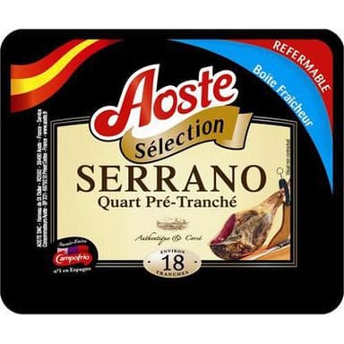 Aoste Quart de Jambon Serrano Sélection, 18 tranches - 220g