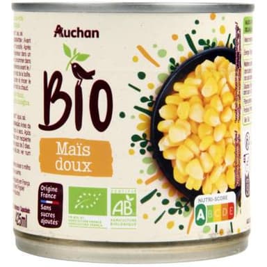 Auchan BIO Mais doux en grains sans sucres ajoutés Bio, 285g