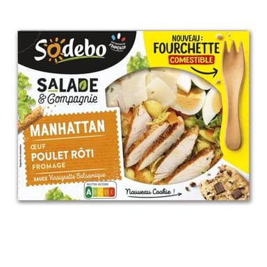 Sodebo Salade Repas Manhattan, Oeuf - Poulet Rôti - Fromage, 320g
