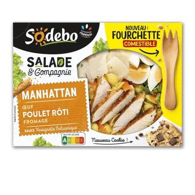 Sodebo Salade Repas Manhattan, Oeuf - Poulet Rôti - Fromage, 320g