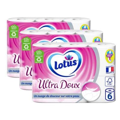 Lotus Papier toilette Aquatube Ultra-Doux, Lot de 3x6 rouleaux