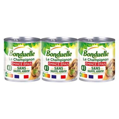 Bonduelle Champignons Emincés Epais sans sulfite et sans additif, 3x115g