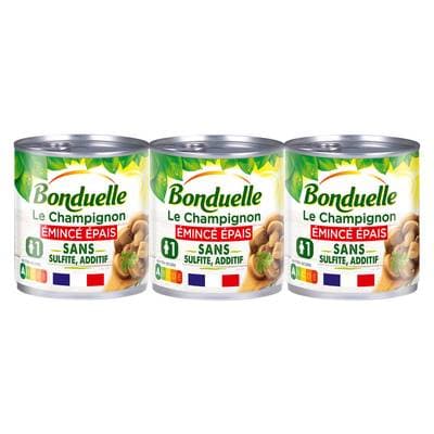 Bonduelle Champignons Emincés Epais sans sulfite et sans additif, 3x115g