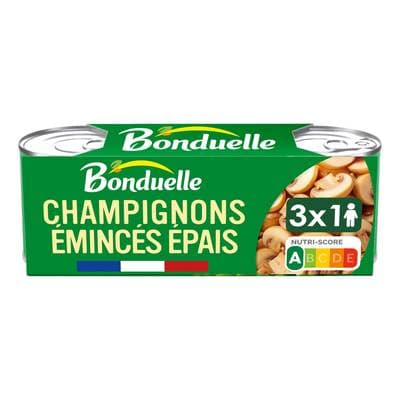 Bonduelle Champignons Emincés Epais sans sulfite et sans additif en conserve, 3x115g