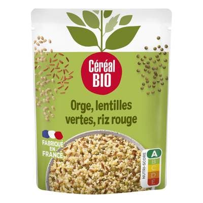 Céréal Bio Orge Lentilles Vertes Riz Rouge Vegan Bio en sachet micro-ondable, 250g