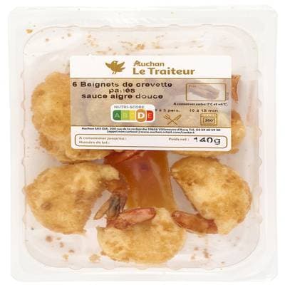 Auchan Le Traiteur Beignets de crevette pané sauce aigre douce, 6 pièces - 140g