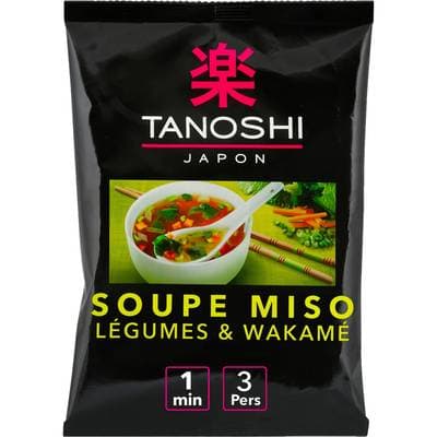 Tanoshi - Japon Soupe Miso Légumes et Wakamé en sachet, 65g