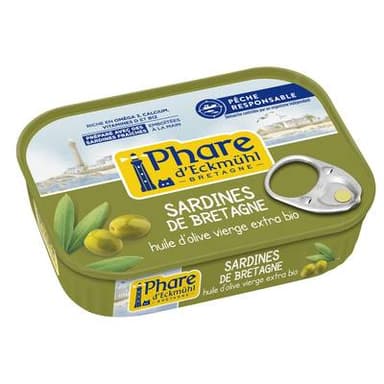Phare d'Eckmuhl Sardines de Bretagne à l'huile d'olive bio, Pêche Responsable, 135g