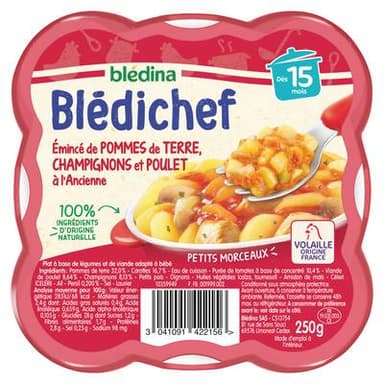 Blédina - Blédi'chef Emincé de Pomme de Terre Champignon et Poulet à l'Ancienne Assiette Bébé Dès 15 mois, 250g