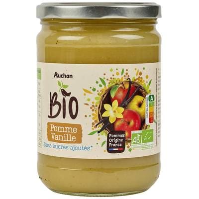 Auchan BIO Purée de pomme vanille sans sucres ajoutés en bocal bio, 580g
