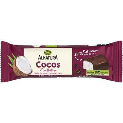 Alnatura Barre Chocolat noir fourré à la noix de coco bio, 40g