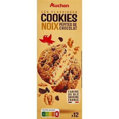 Auchan Cookies aux pépites de chocolat et aux noix, 200g