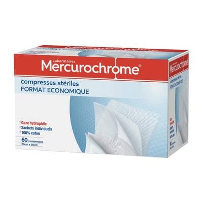 Mercurochrome Compresses stériles 20cm x 20 cm, 60 pièces