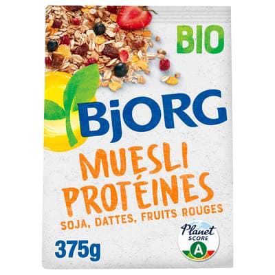 Bjorg Muesli protéines soja, dattes, fruits rouges bio, 375g