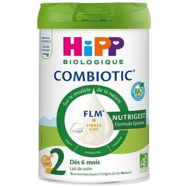 Hipp Lait bébé en poudre Combiotic FLM Bio Nutrigest formule épaissie 2ème âge, 6-12 mois, 800g