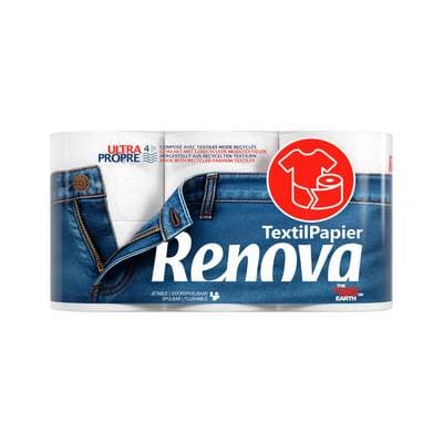 RENOVA Papier Hygiénique Ultra Propre 4 Plis TextilPapier, 6 rouleaux